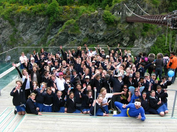 Some of the schoolchildren who enjoyed the day at the AJ Hackett Bungy birthday celebrations last year
